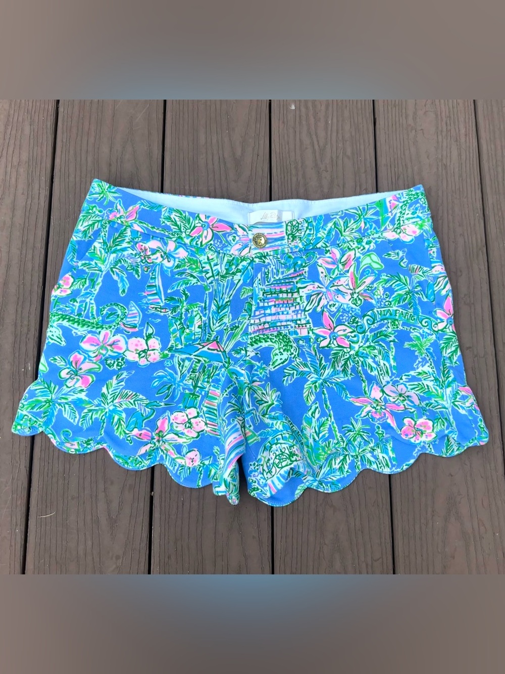 New Lilly Pulitzer Buttercup Knit Short Boca Blue Beneath The Bougainvil Size 10